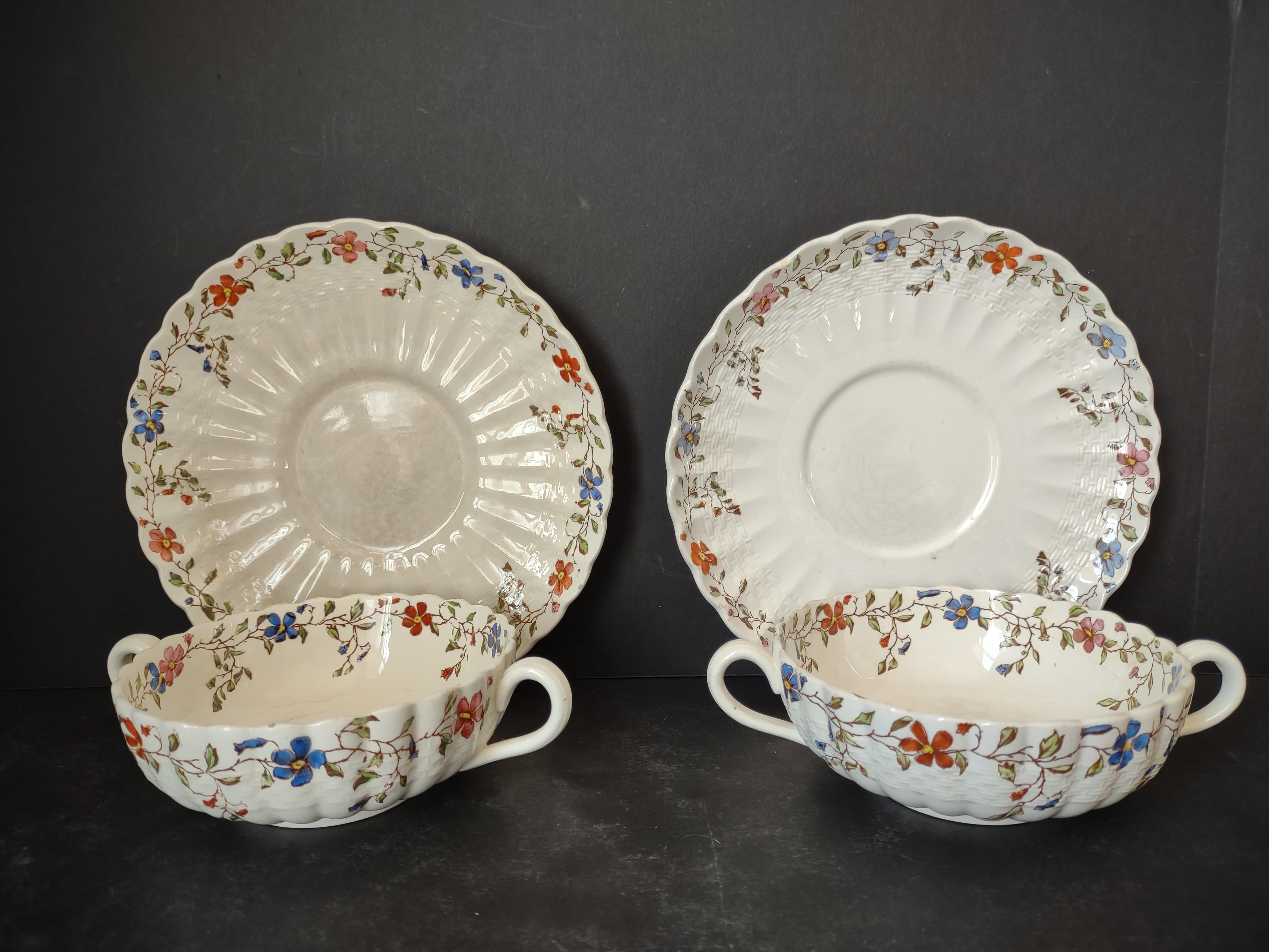 Vintage Spode Cream Soup Cup x 2 Wicker Dale English Countryside (Lot 5771)