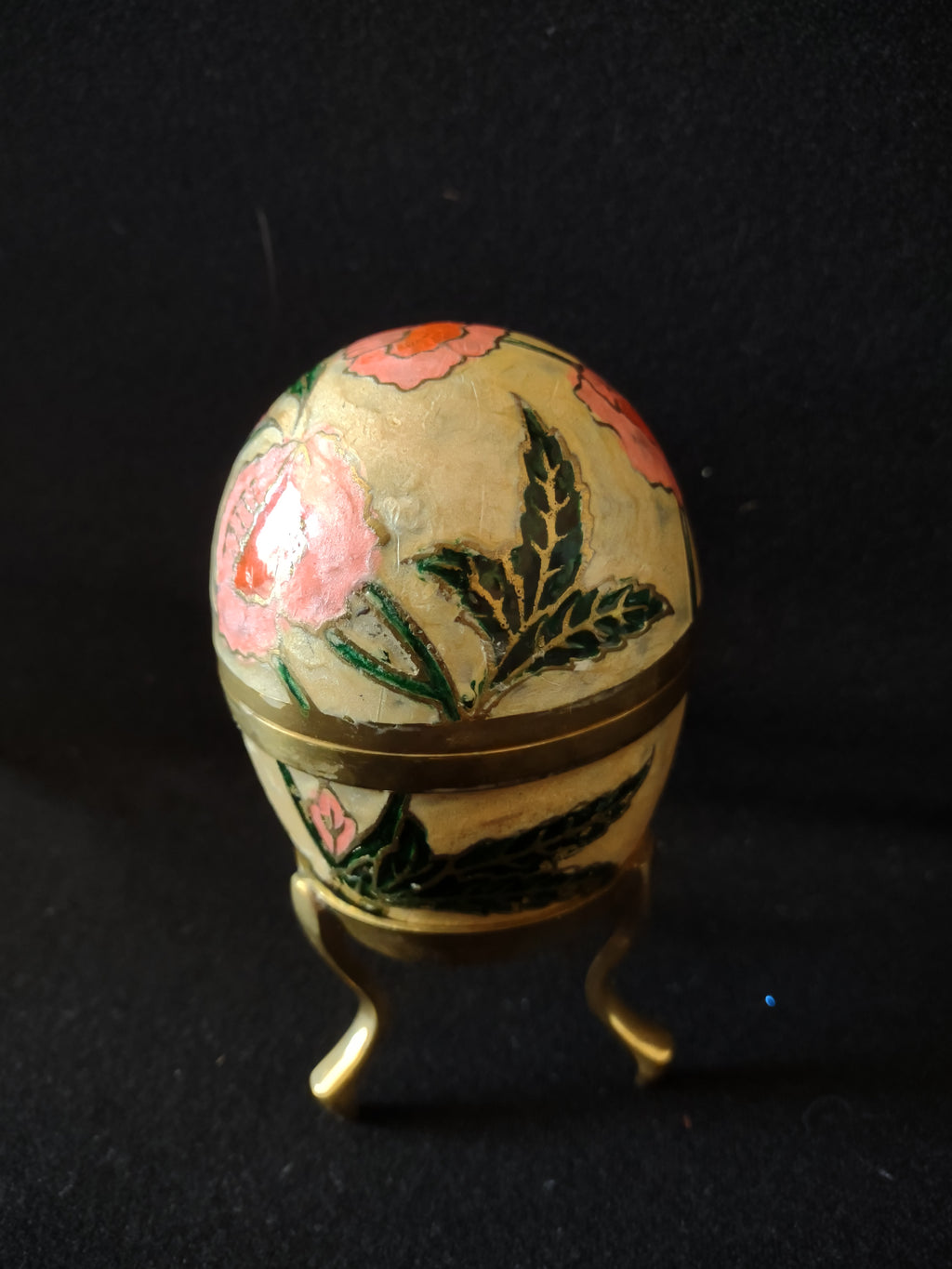 Vintage Enameled Brass Easter Egg Brass Stand Flowers Made in India (Lot 5063)