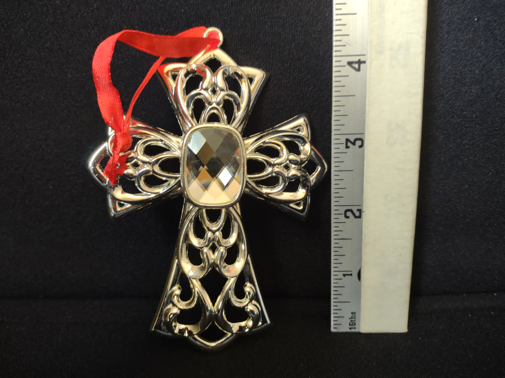 Lenox White Gem Cross Silverplated Christmas Tree Ornament(lot 1663)