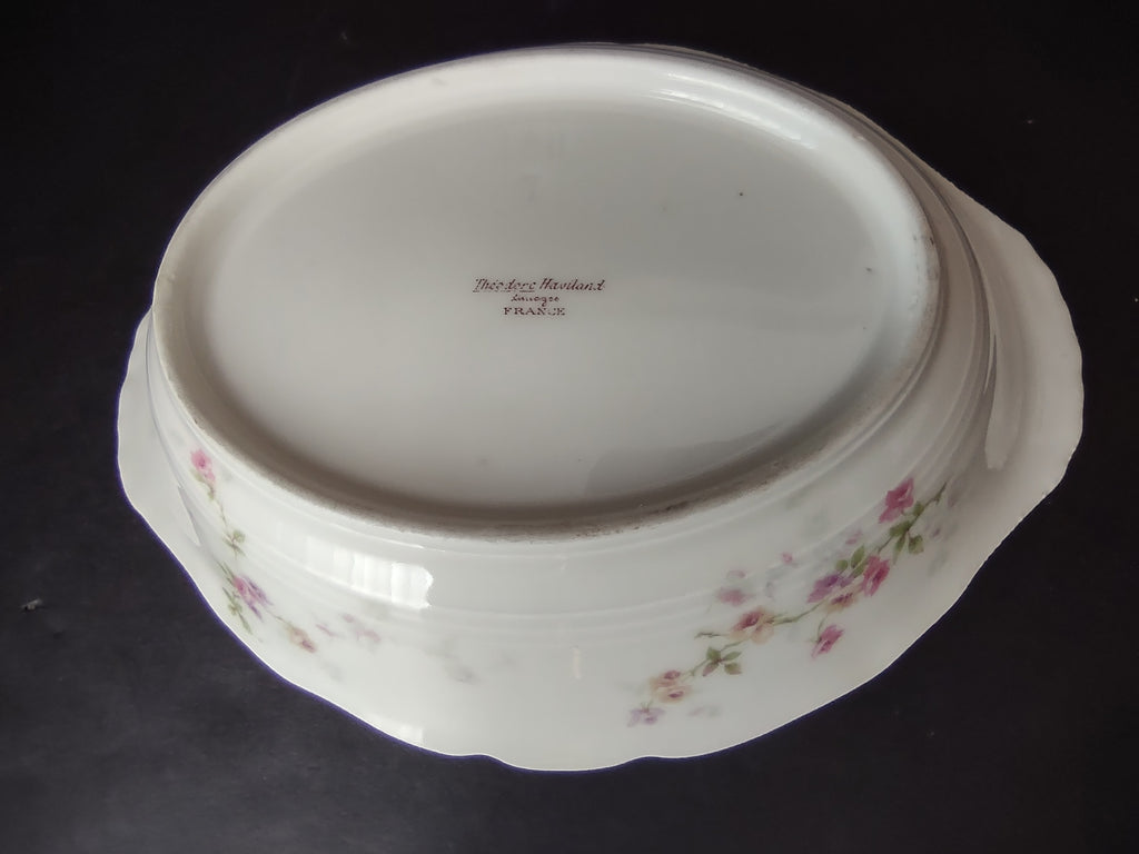 Haviland Limoges Serving Vegetable Bowl Pink Purple Yellow Rose (lot 849)