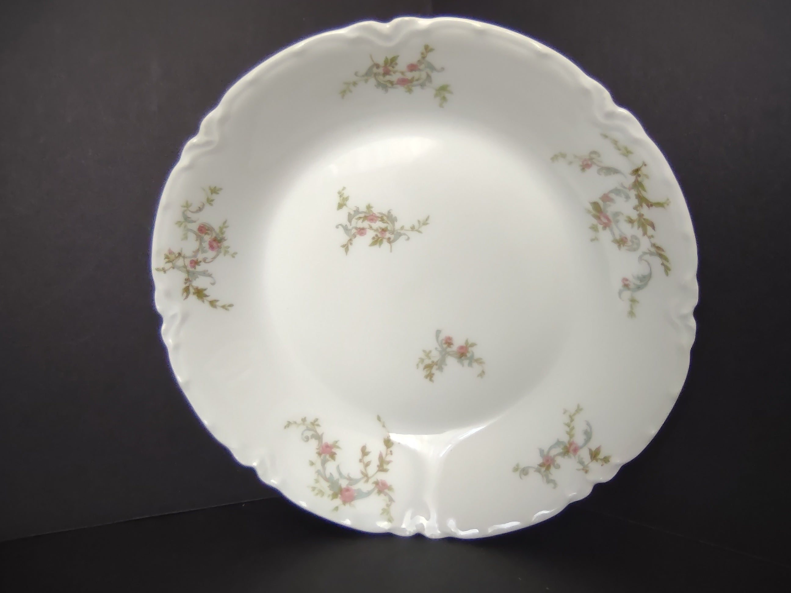 Haviland Limoges Cream Soup Plate White Scalloped Edge Rose Blue Ribbon (lot 855