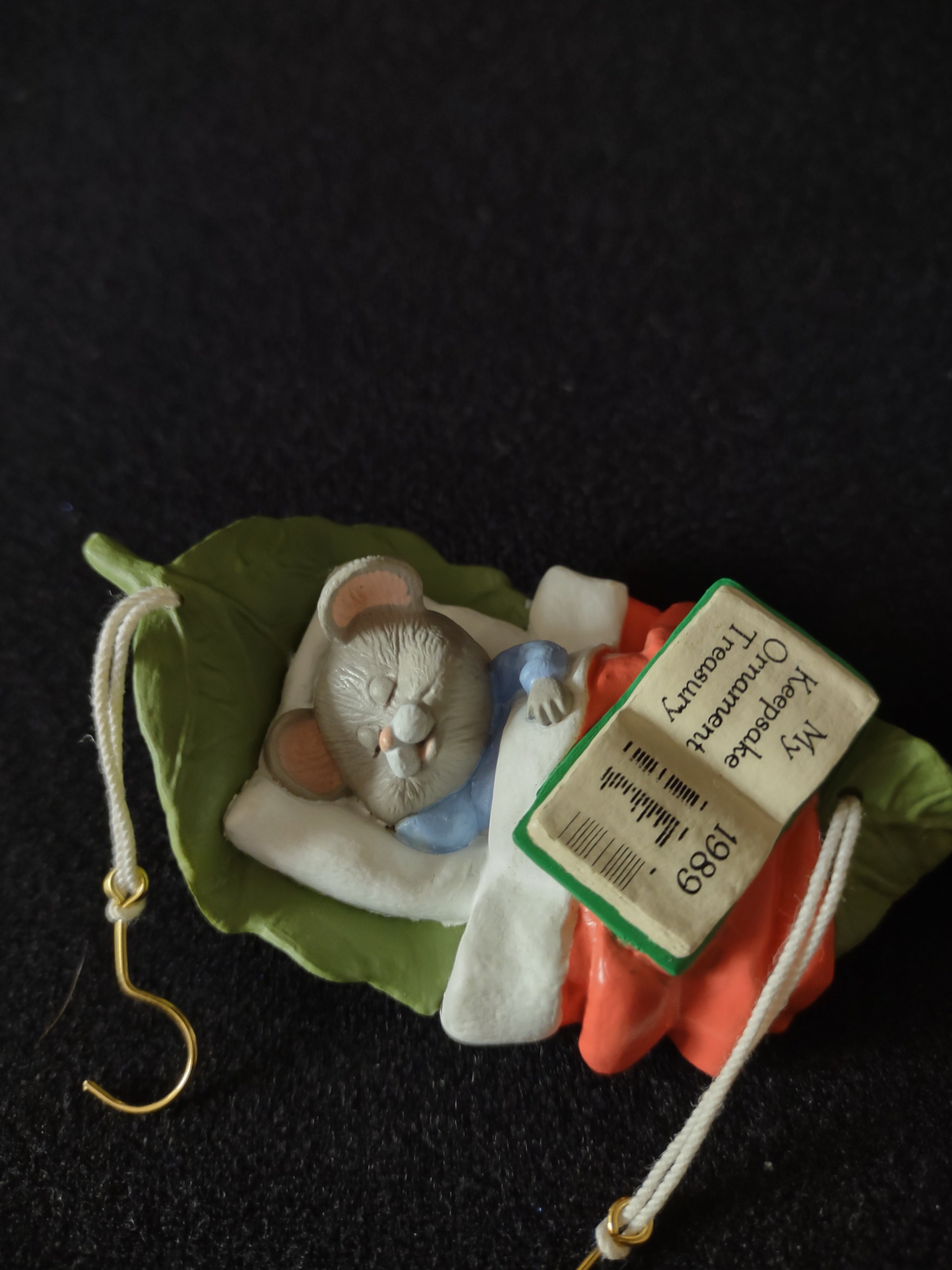 Vintage 1989 Hallmark Collect Dream Club Ornament Mouse Leaf Hammock (Lot 4791)