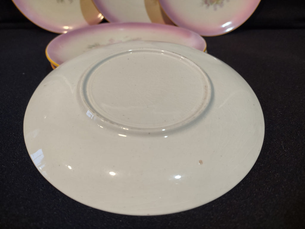 Vintage Farmhouse Cottage Pink Roses Dessert Plate CRAZING x 6 (lot 5392)