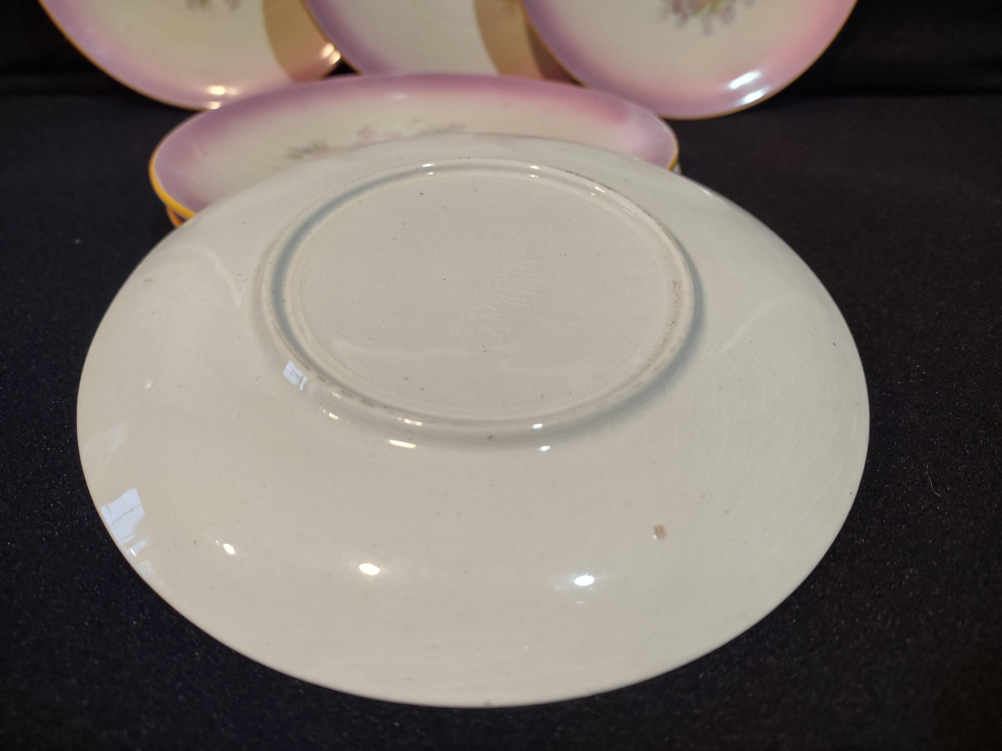 Vintage Farmhouse Cottage Pink Roses Dessert Plate CRAZING x 6 (lot 5392)