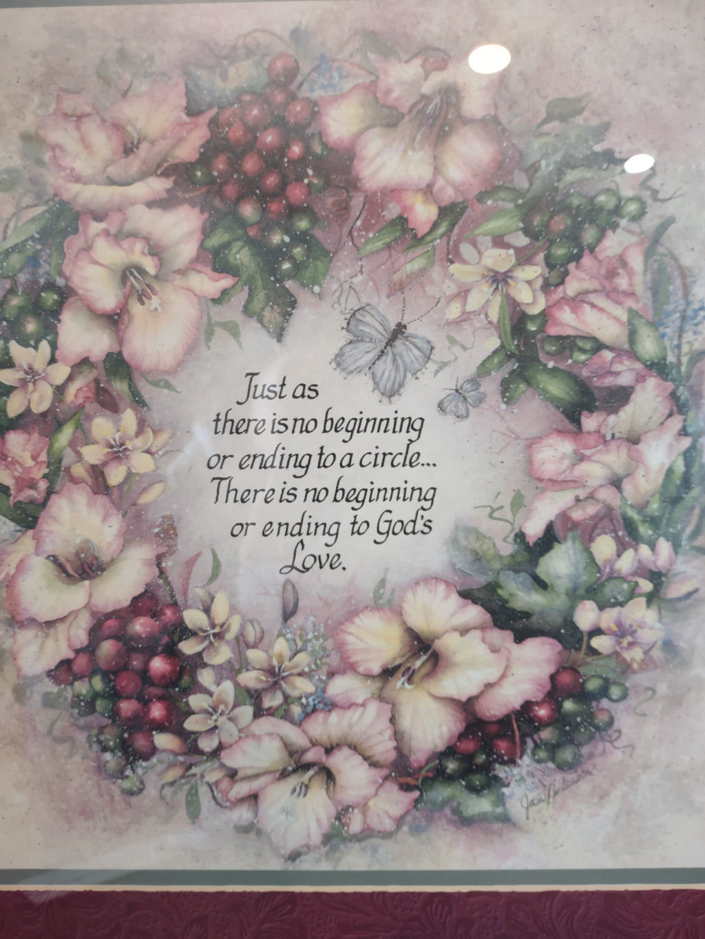 Home Interiors God's Love Victorian Floral Wreath Picture Print (lot 2625c)