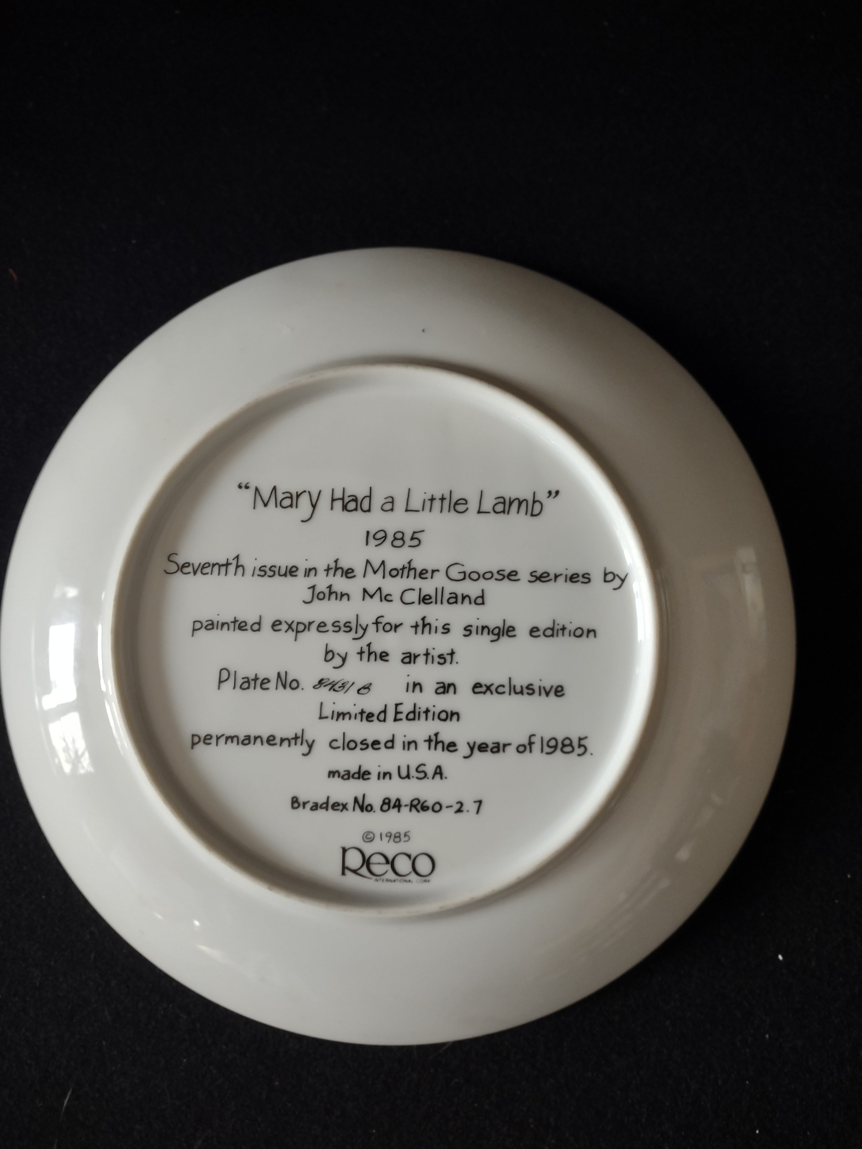 Vintage Mother Goose Collector Plate 7th Issue Mary Had A Little Lamb (Lot 5118