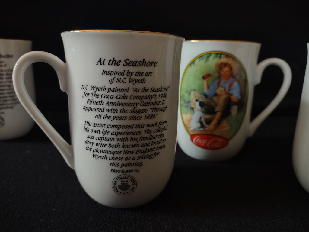Vintage Coca-Cola Rockwell Mug x 4 Summertime Barefoot Boy Seashore (lot 5411)
