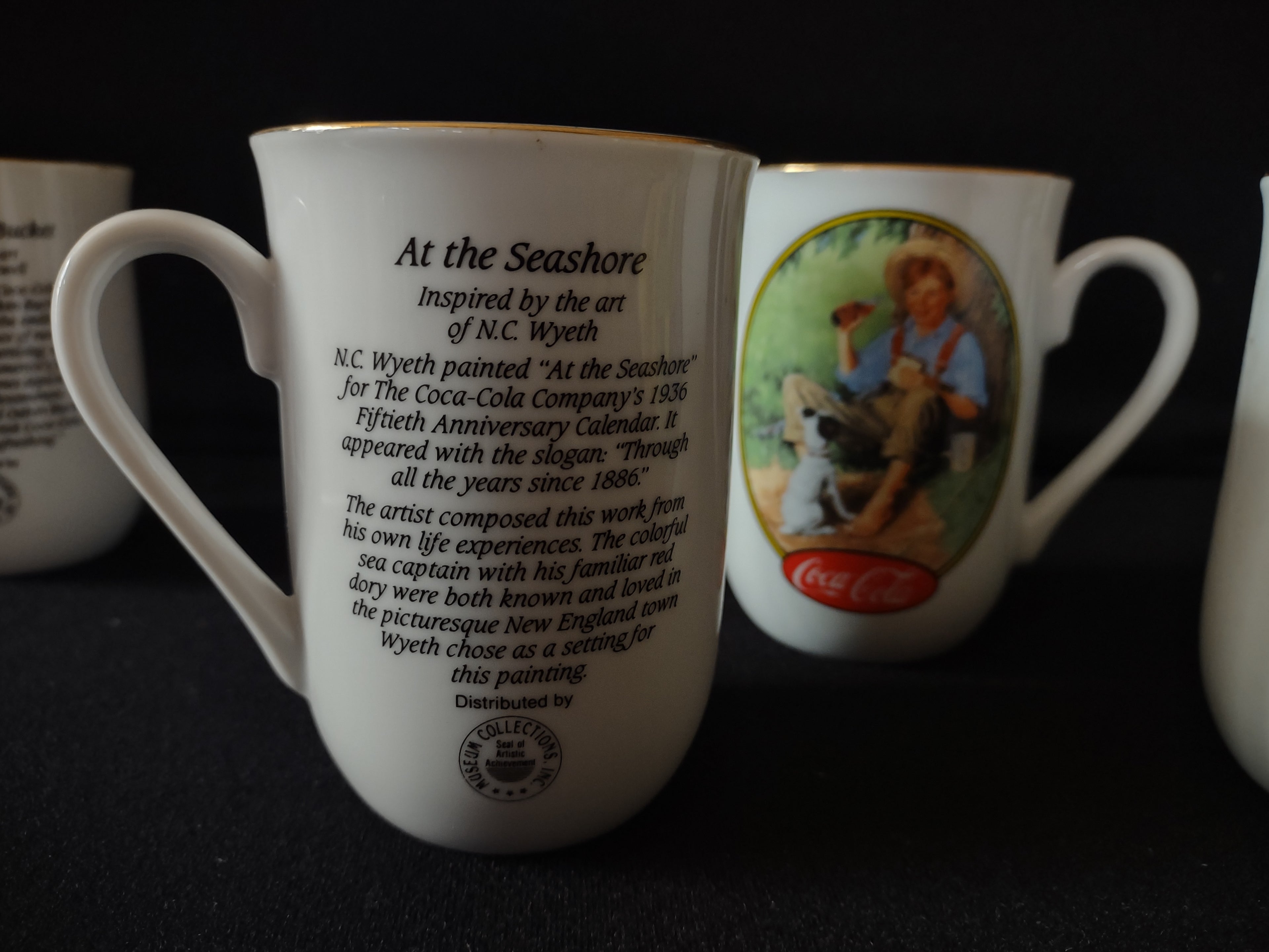 Vintage Coca-Cola Rockwell Mug x 4 Summertime Barefoot Boy Seashore (lot 5411)