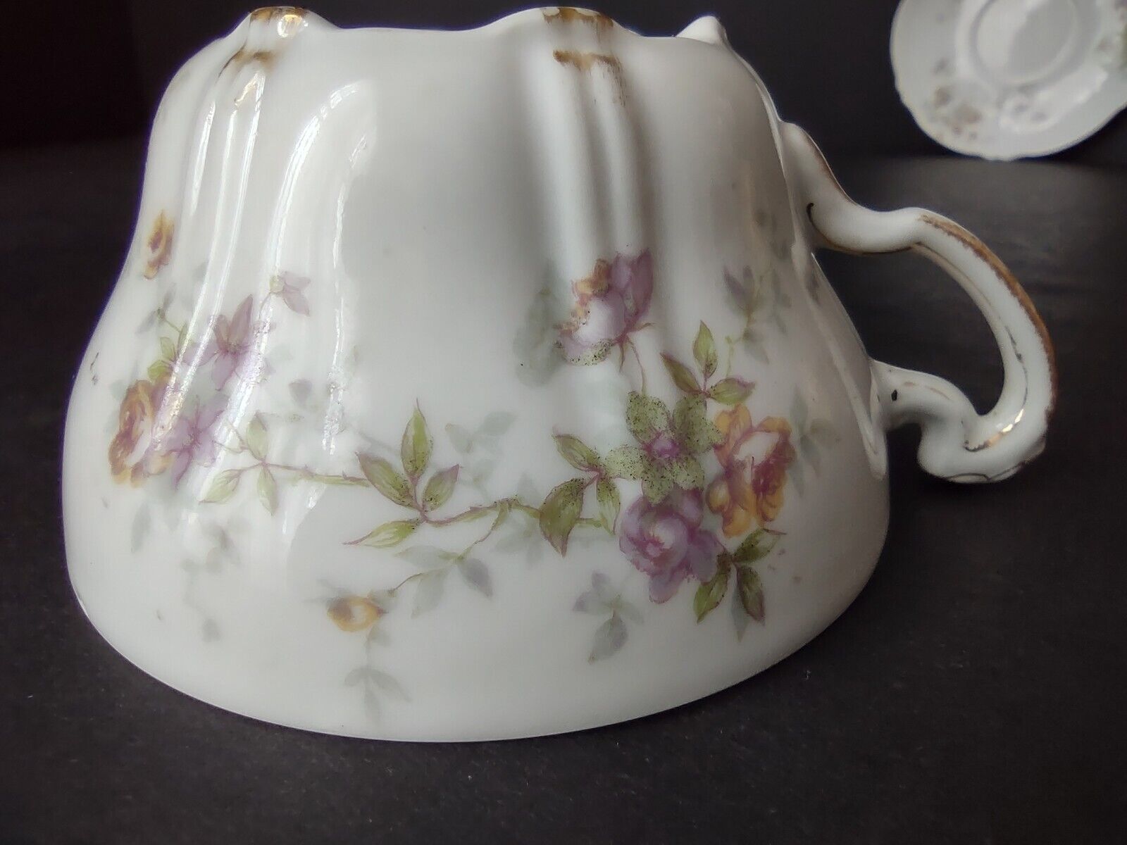 Haviland Limoges France Purple Yellow Rose Gold Trim Teacup & Saucer (lot 711)