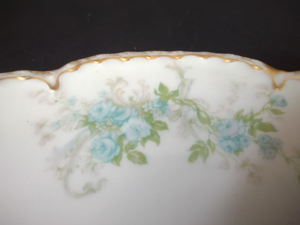 Vintage Haviland Limoges France Cake Serving Plate Blue Rose Gold Trim (lot 503)