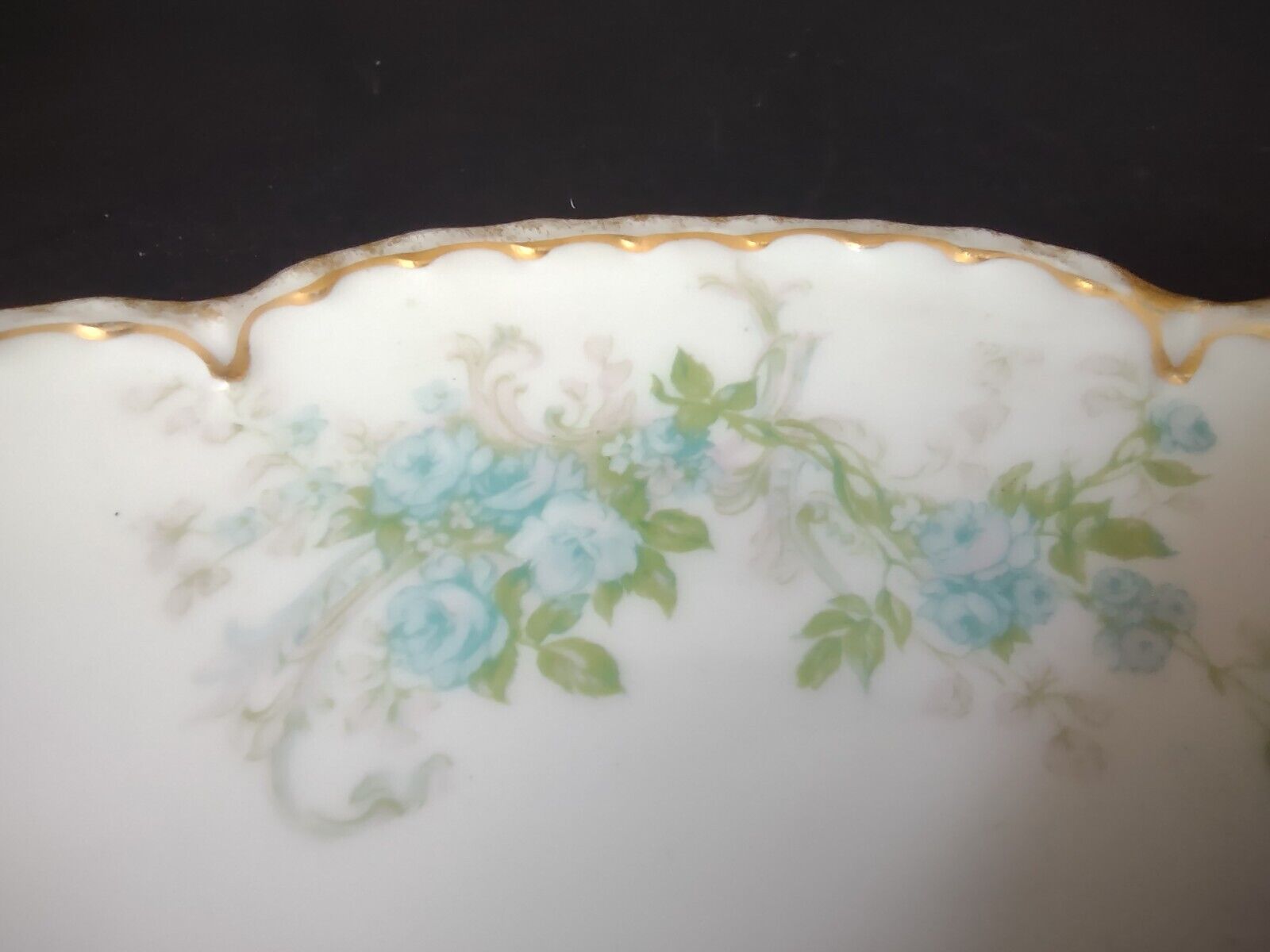 Vintage Haviland Limoges France Cake Serving Plate Blue Rose Gold Trim (lot 503)