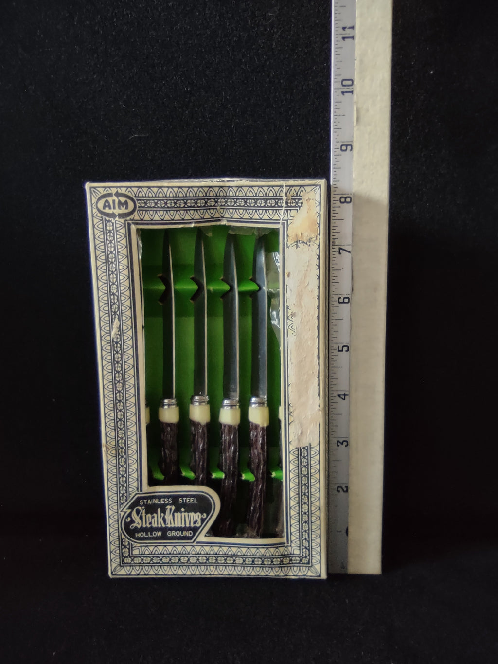 Vintage Stainless Steel Steak Knives Plastic Handles Set Of 6 (Lot 5518)