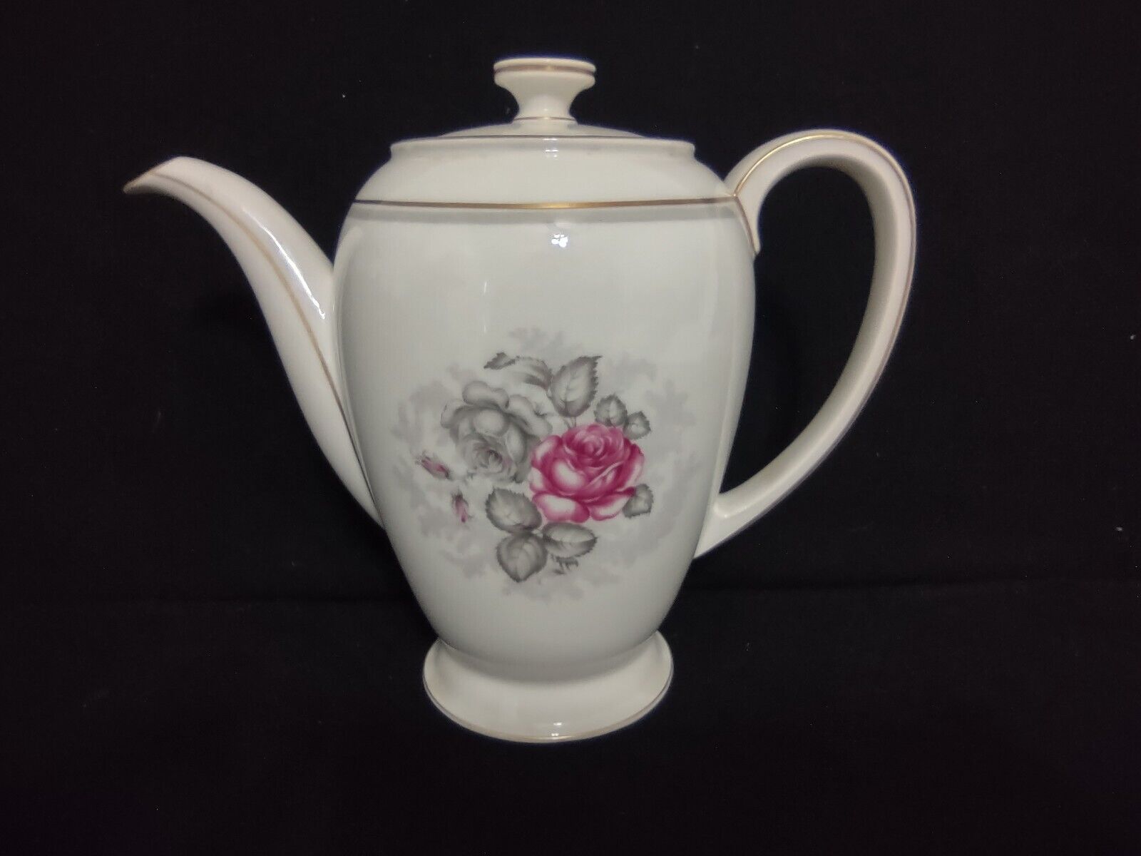 Vintage Collectable Gray Dawn Rosenthale Coffee Pot Floral Pink Rose (lot 239)