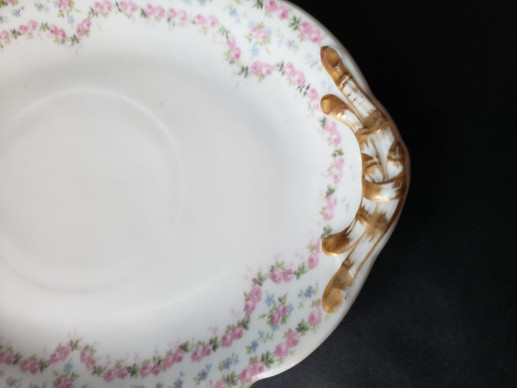 JP France Gravy Boat Gold Trim Double Rose Garland Blue Pink Flower (lot 646)