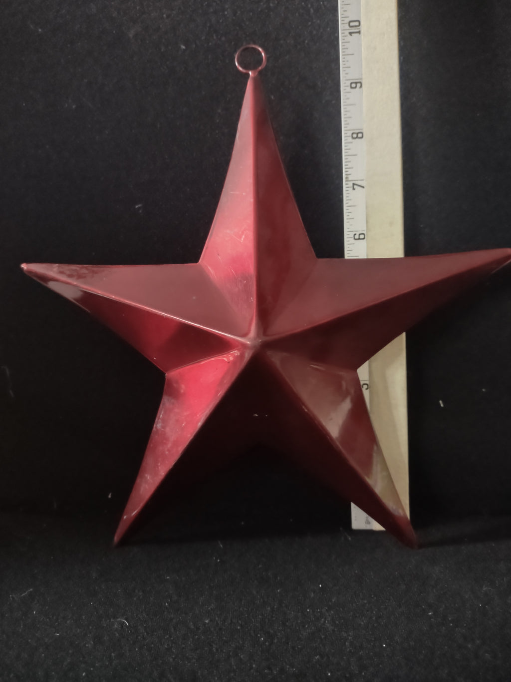 Vintage Christmas Shiny Red Metal Star Ornament 10" (Lot 4667)