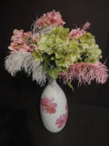 Valentine's Day Spring White Vase Pink Green Flower Feather (lot 1486)