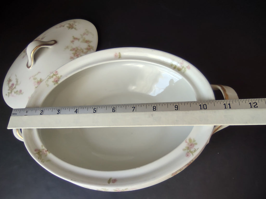 Haviland Limoges Oval Vegetable Tureen Pink Rose Green Ribbon (lot 887)