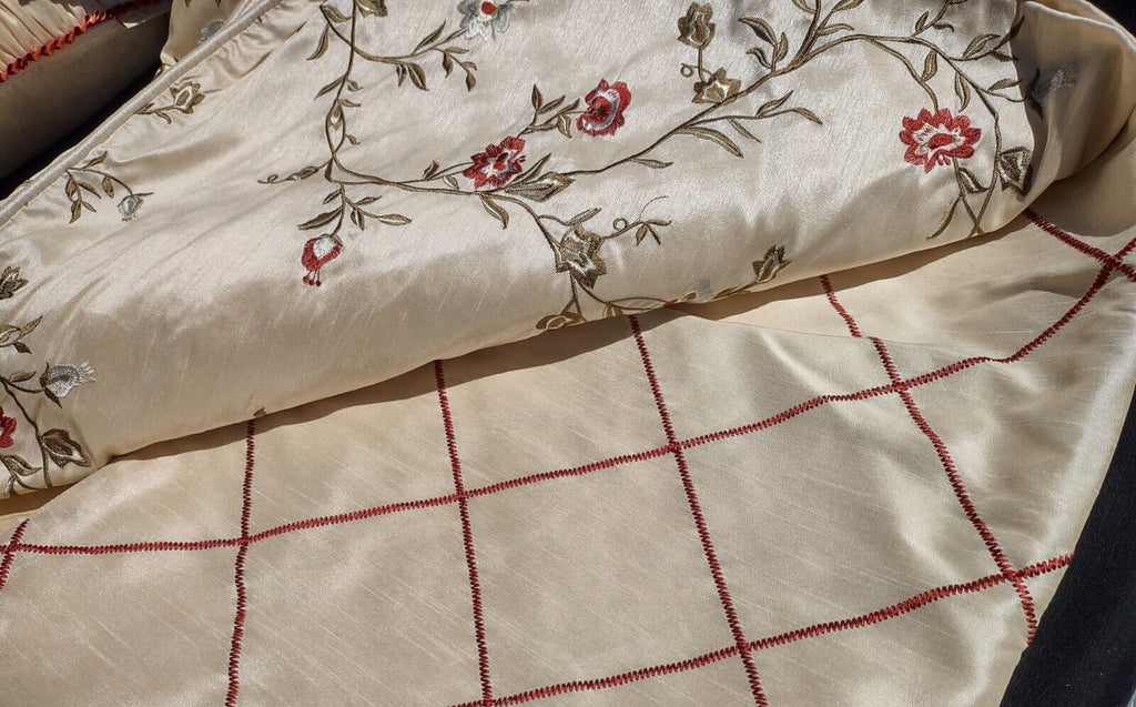 10 Piece Oversized King Duvet Pillow Set Cream & Pink Rose Garden Color Country