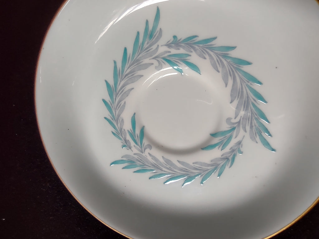 Vintage Minton Malta Blue Demitasse Saucer Bone China Turquoise Gray (Lot 5515)