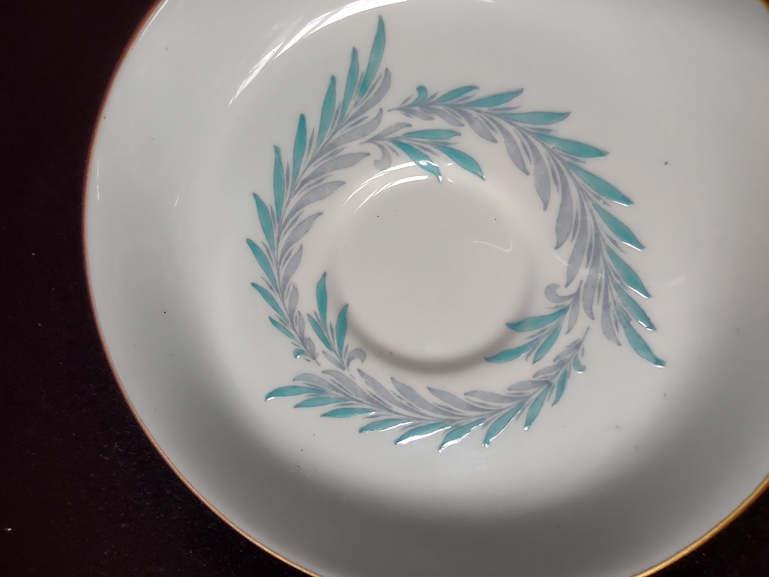 Vintage Minton Malta Blue Demitasse Saucer Bone China Turquoise Gray (Lot 5515)
