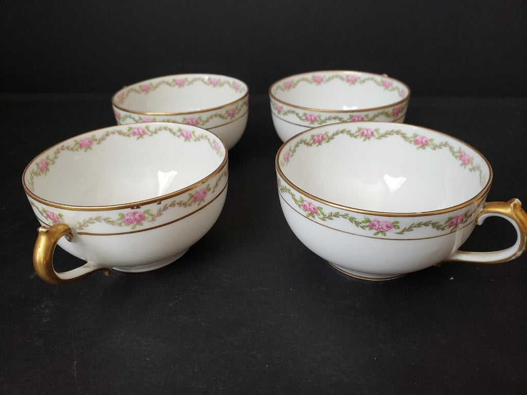 Haviland Limoges France 4 x Teacup Rose Garland Gold Trim (lot 615)