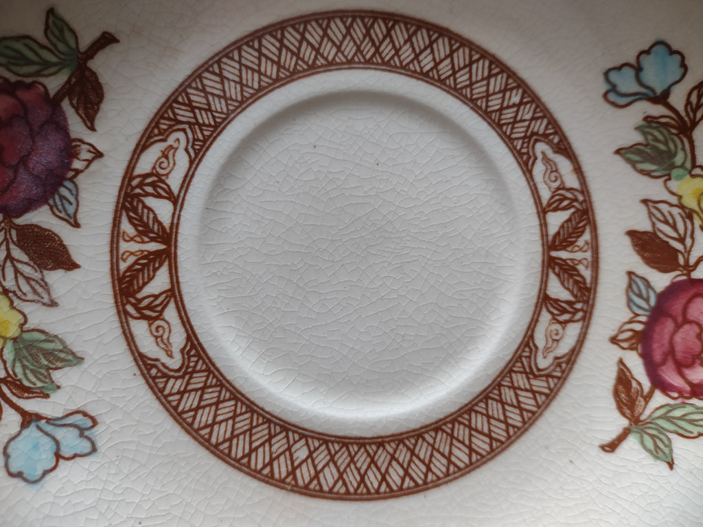 Vintage Maruta Japan Indian Tree Saucer Floral Brown White (Lot 5053)