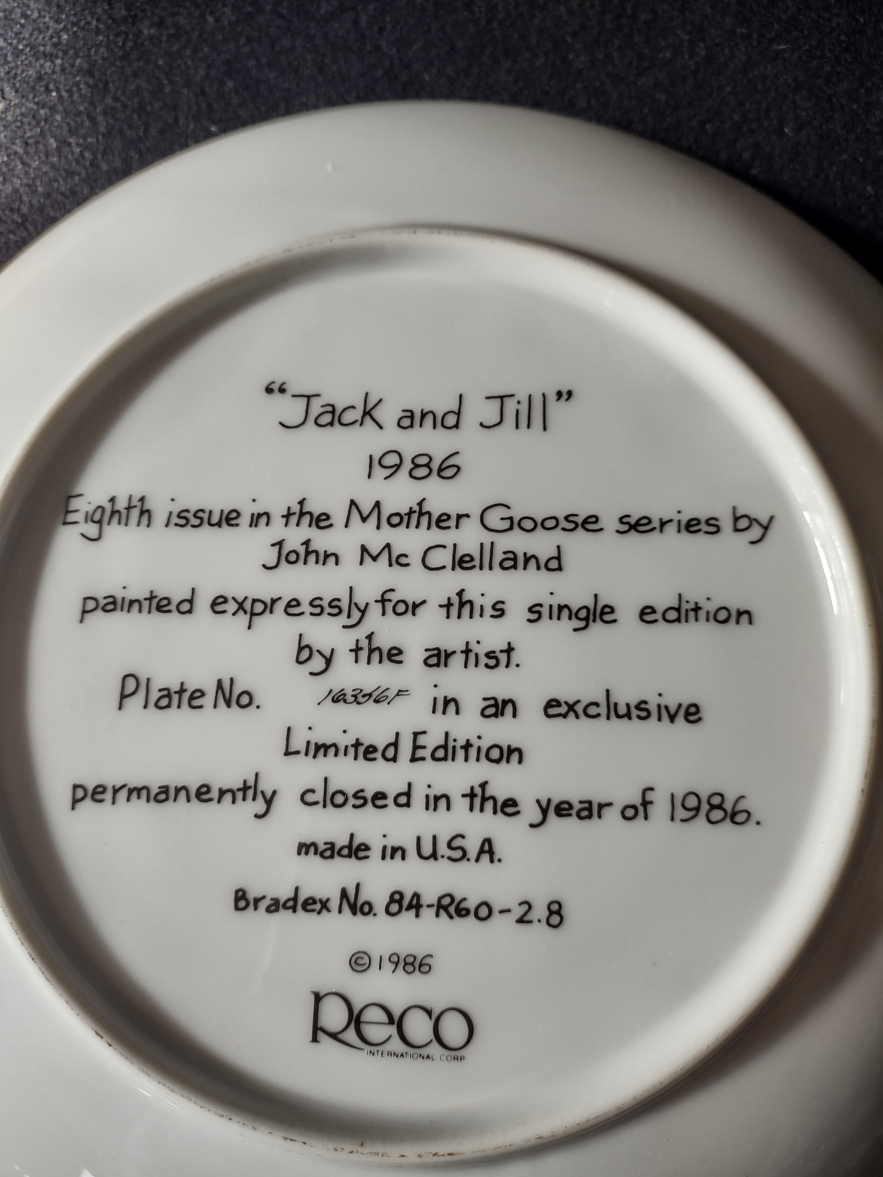 Vintage Mother Goose Collector Plate 8th Issue Jack And Jill (Lot 5116)