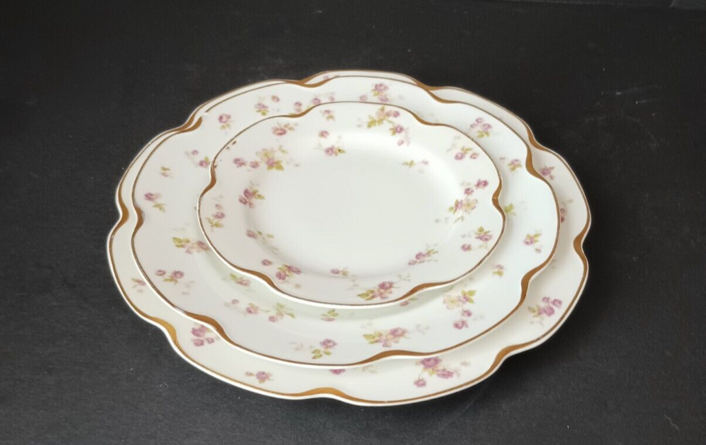 Haviland Limoges Set Dinner Salad Bread/Butter Gold Trim Roses Plate (lot 373