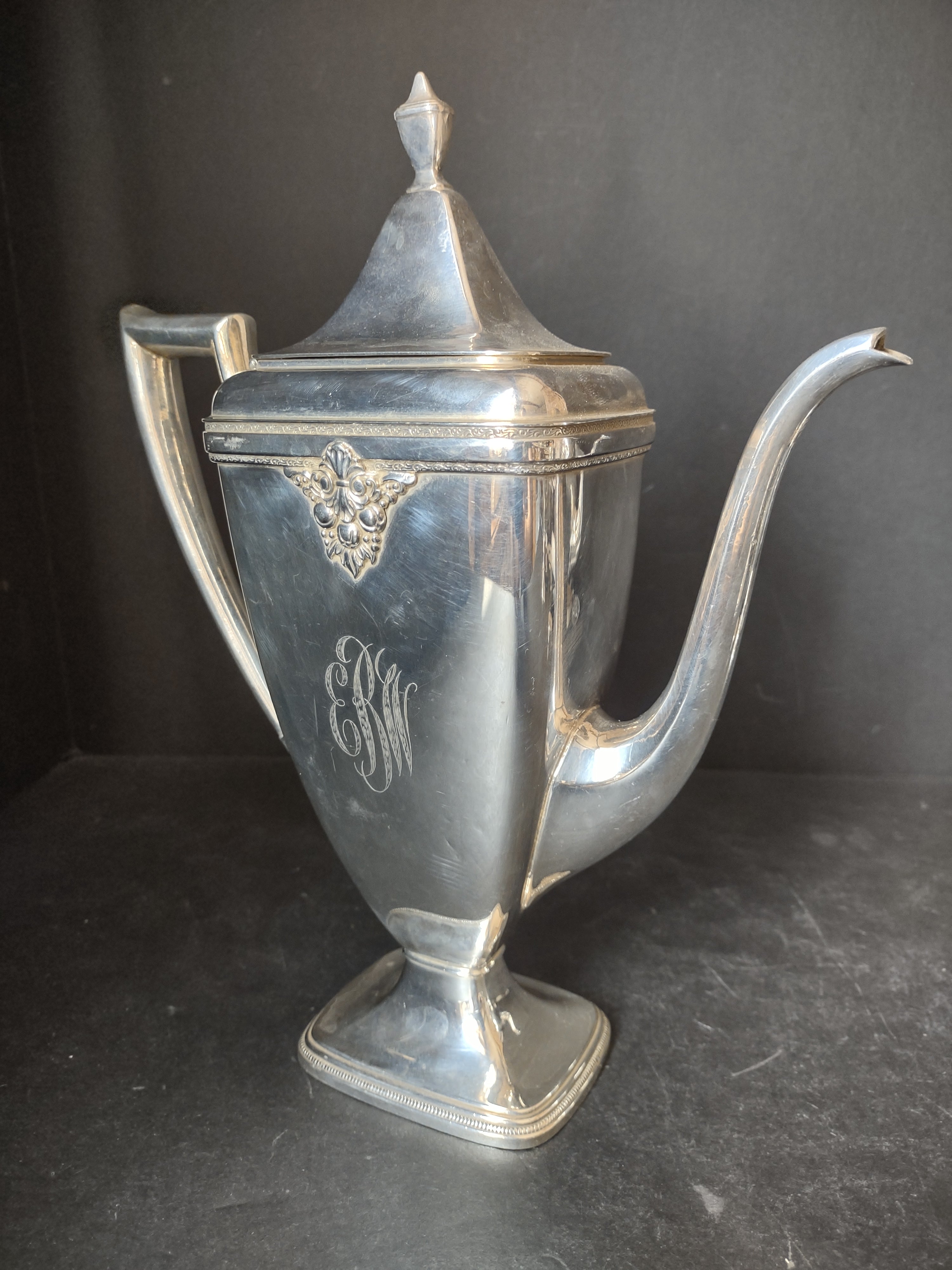 Vintage Silver Plated Adoration Rogers Bros Coffee Pot Monogrammed (lot 3058c)