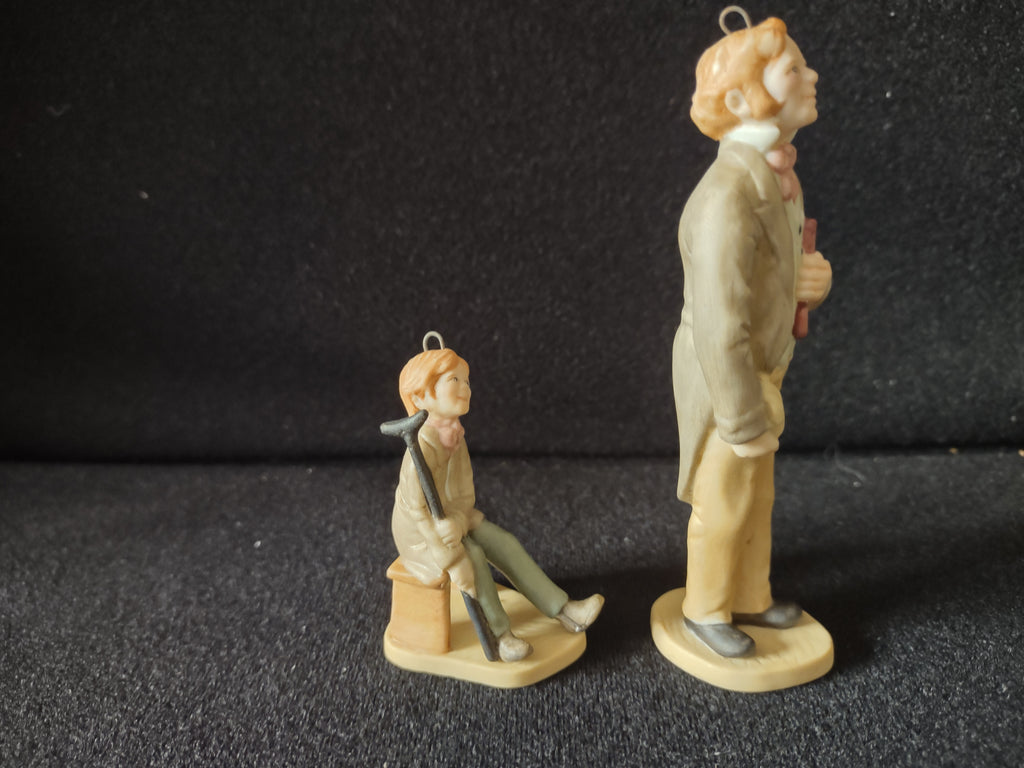 Vintage Hallmark 1991 Bob Cratchit Tiny Tim Porcelain Christmas Ornaments [8182n]