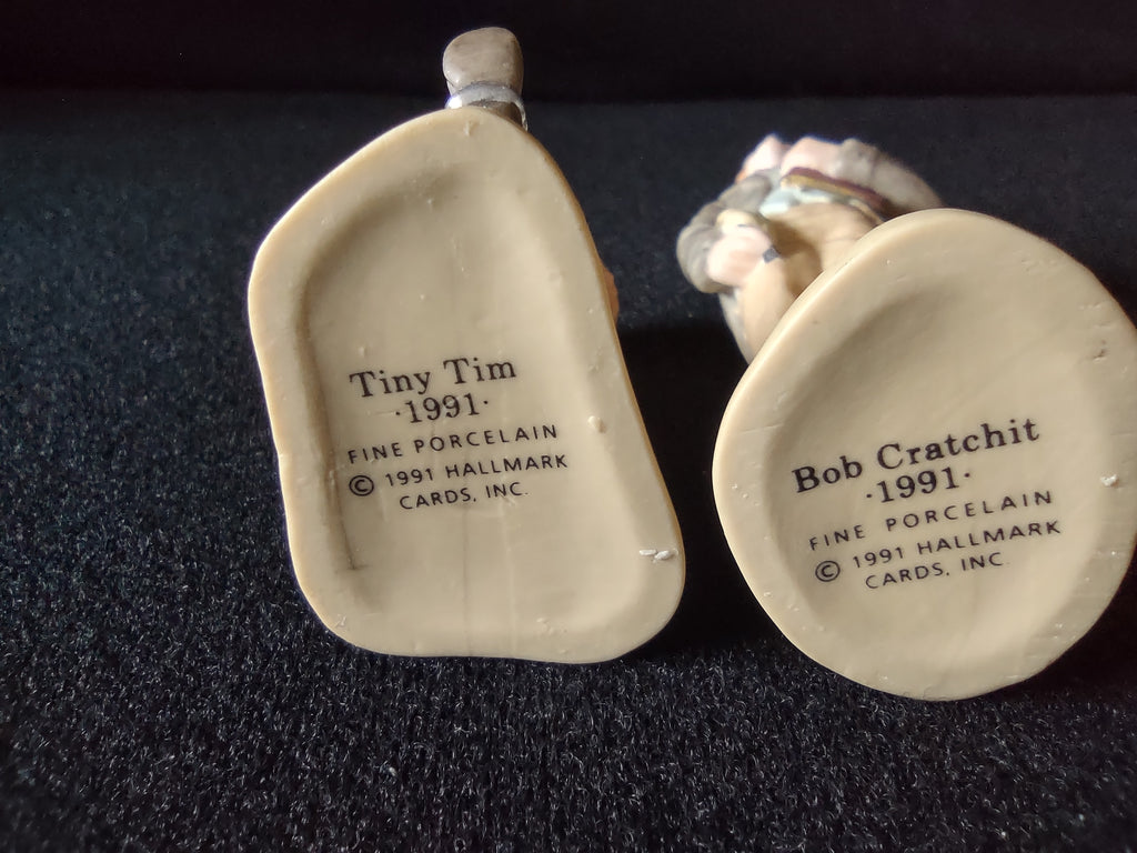 Vintage Hallmark 1991 Bob Cratchit Tiny Tim Porcelain Christmas Ornaments [8182n]