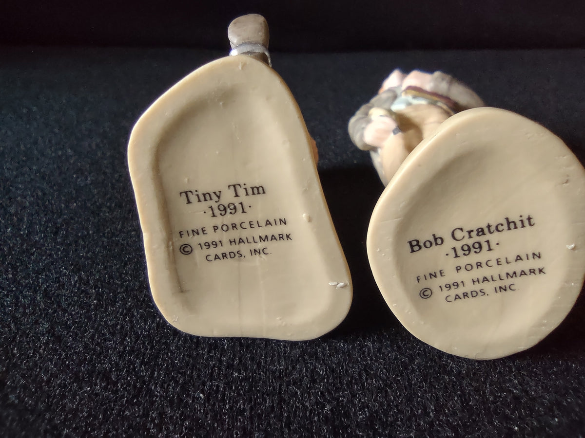 Vintage Hallmark 1991 Bob Cratchit Tiny Tim Porcelain Christmas Ornaments [8182n]