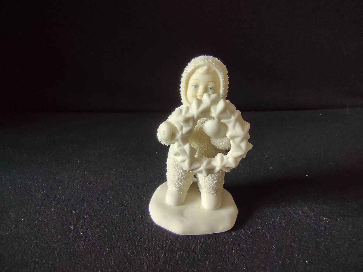 Vintage Dept 56 Snowbabies Snow Baby Star Wreath Christmas Figurine White [8184n]