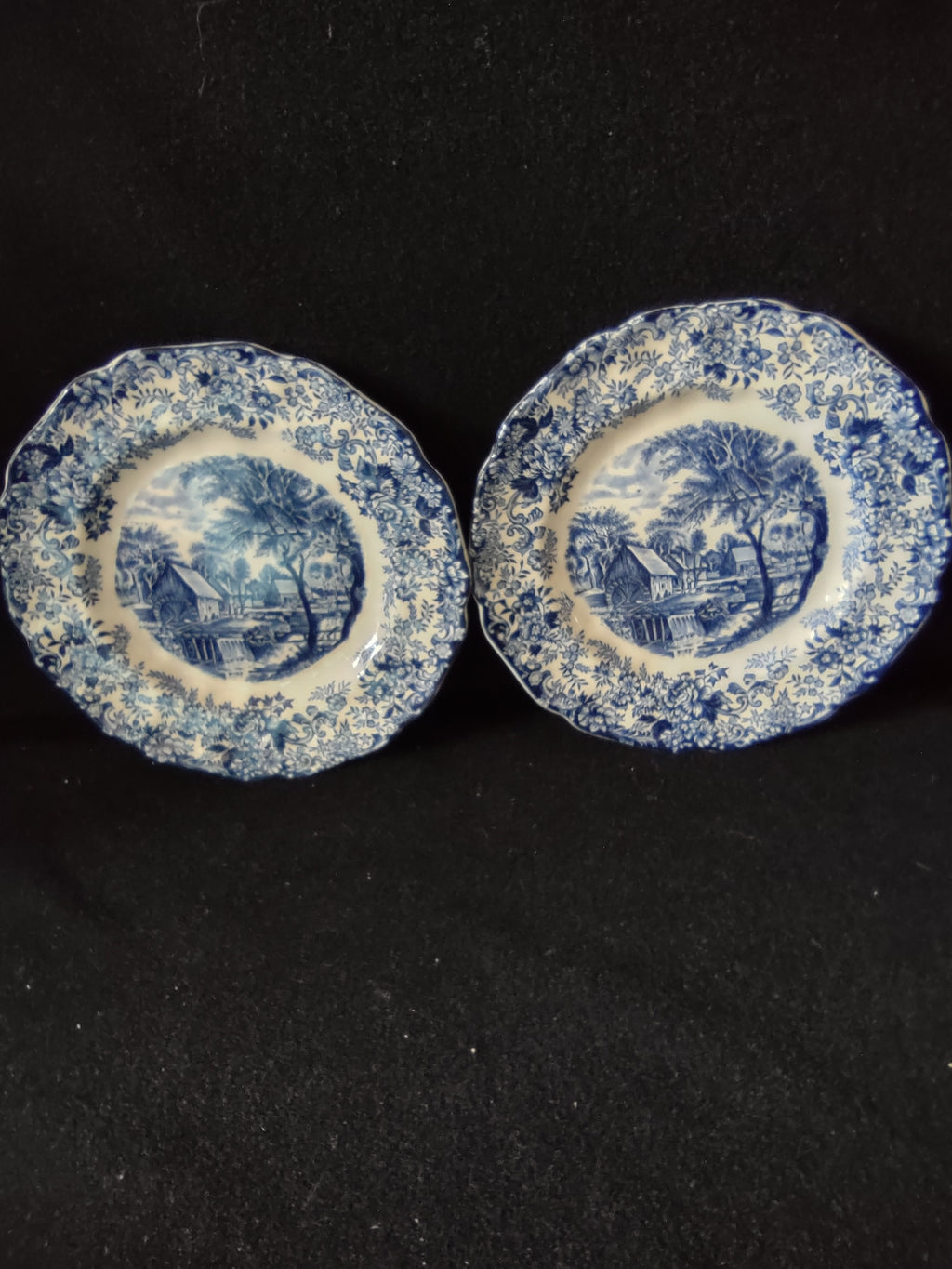 Vintage Johnson Brothers 6" Plate Mill Stream Blue Set Of 2 IMPERFECT (Lot 5583)