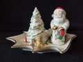 Vintage Lenox Santa Christmas Tree Salt & Pepper Set Holly Tray Gold [8192n]