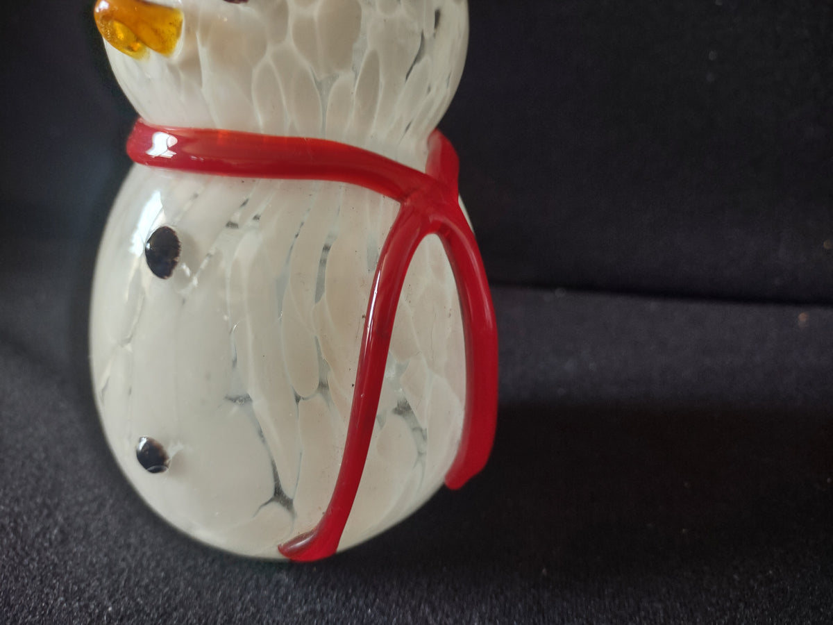 Vintage White Glass Snowman Figurine Red Scarf Black Top Hat Christmas [8194n]