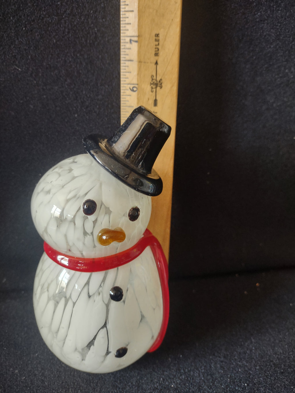 Vintage White Glass Snowman Figurine Red Scarf Black Top Hat Christmas [8194n]