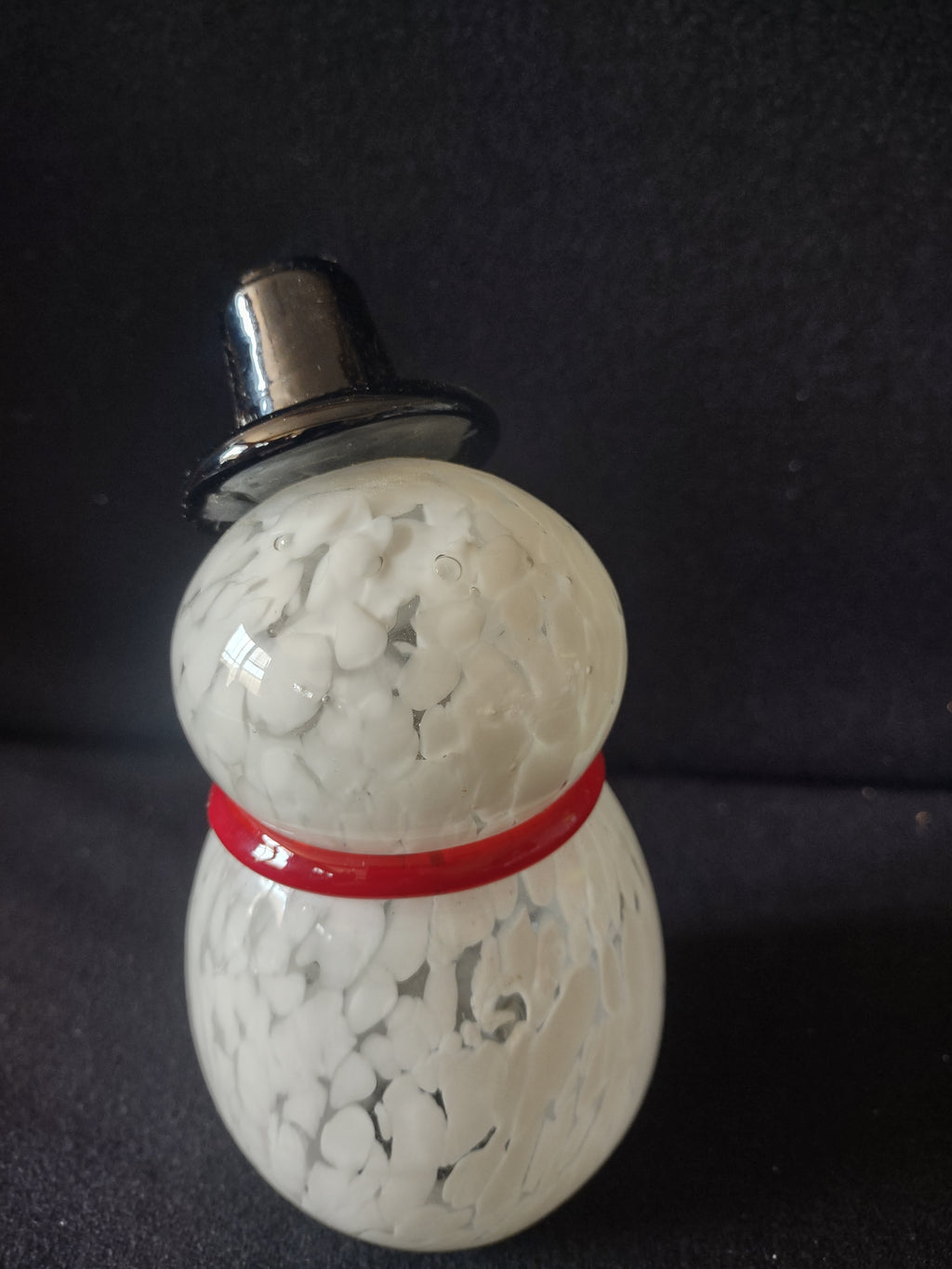 Vintage White Glass Snowman Figurine Red Scarf Black Top Hat Christmas [8194n]