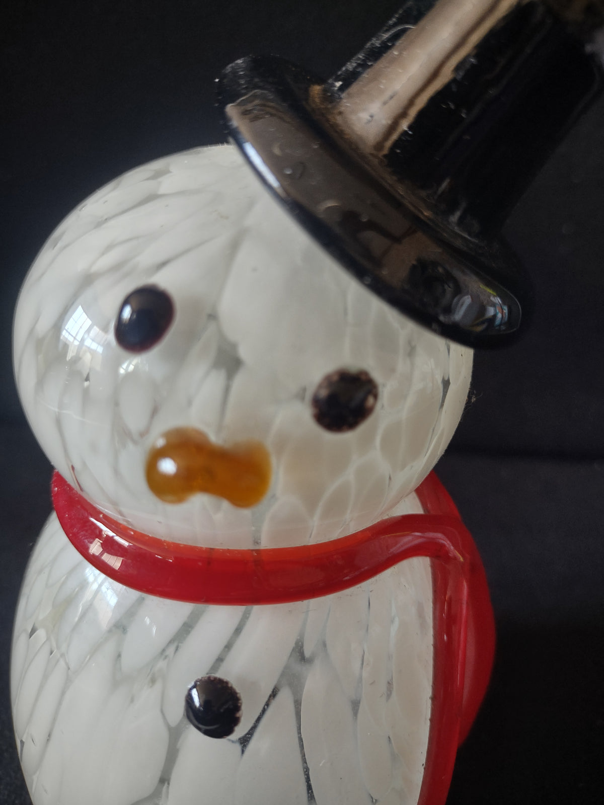 Vintage White Glass Snowman Figurine Red Scarf Black Top Hat Christmas [8194n]