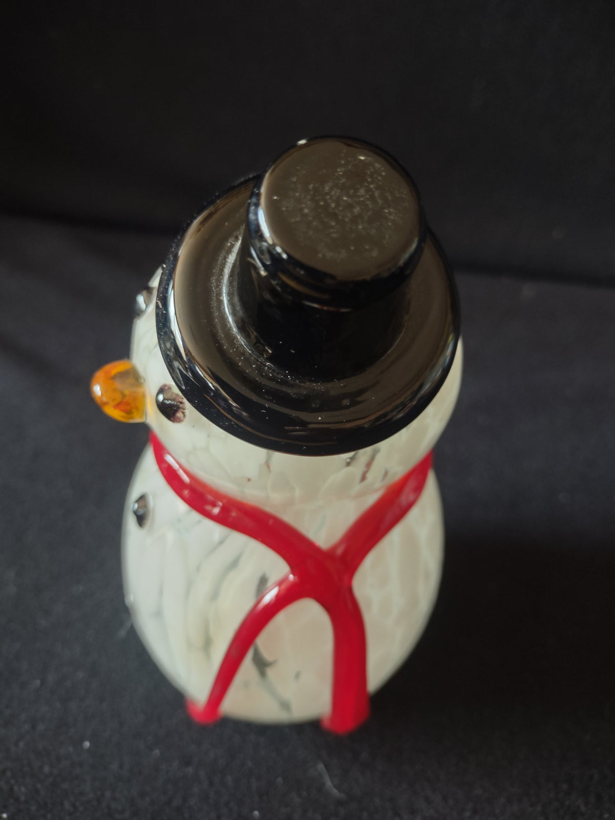 Vintage White Glass Snowman Figurine Red Scarf Black Top Hat Christmas [8194n]