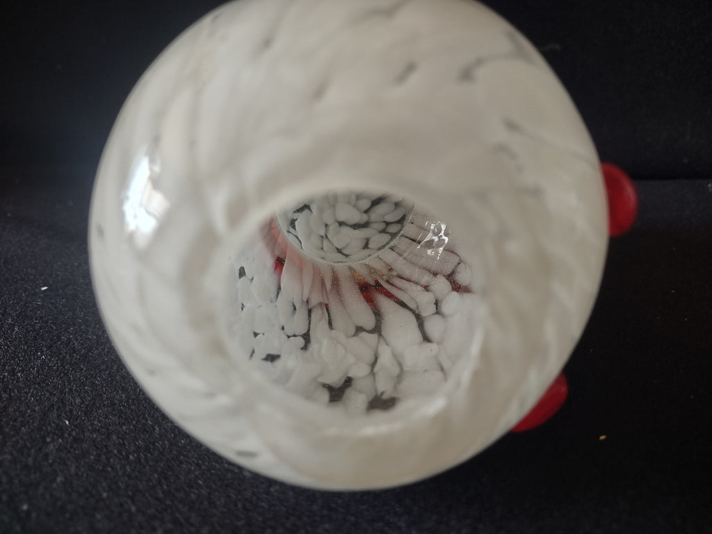 Vintage White Glass Snowman Figurine Red Scarf Black Top Hat Christmas [8194n]