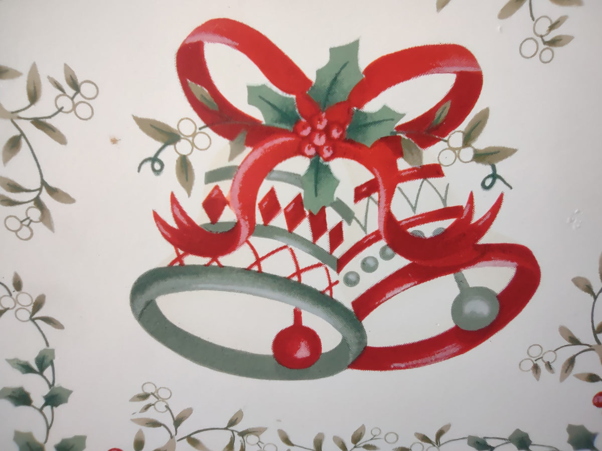 Vintage Pfaltzgraff Christmas Bells Holly Wooden Wall Pocket Red Green [8195n]