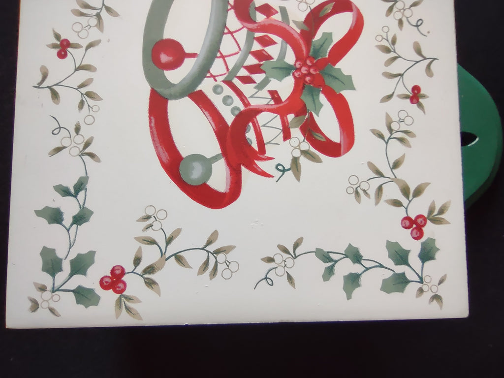 Vintage Pfaltzgraff Christmas Bells Holly Wooden Wall Pocket Red Green [8195n]