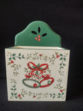 Vintage Pfaltzgraff Christmas Bells Holly Wooden Wall Pocket Red Green [8195n]