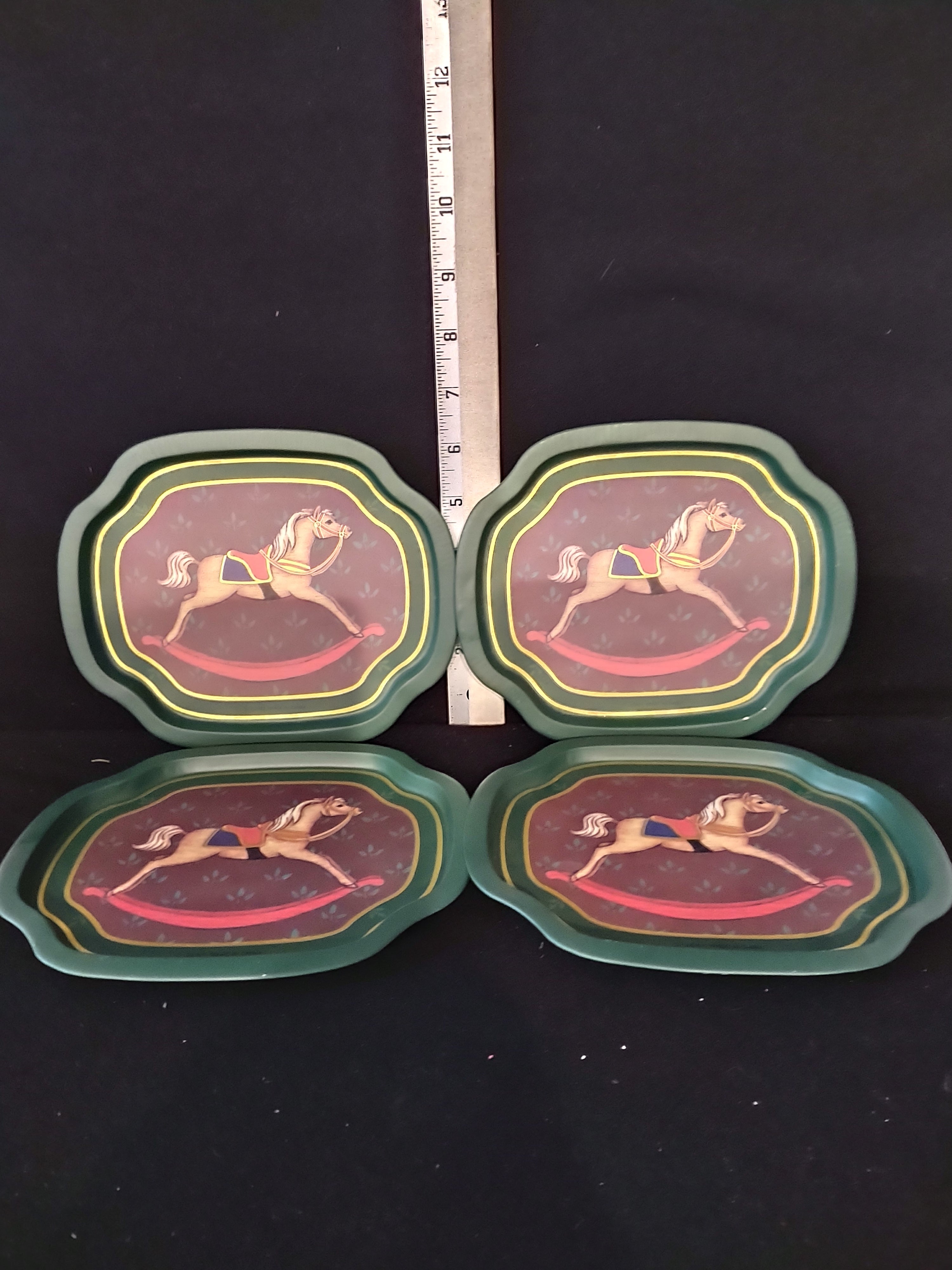 Vintage Christmas Rocking Horse Metal Snack Trays (Lot 3983)