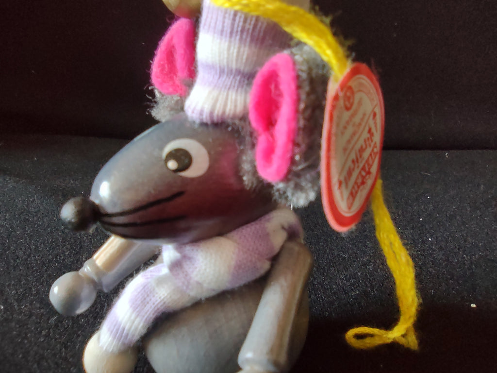 Vintage Steinbach Mouse Wood Christmas Ornament Germany Purple Scarf [8196n]