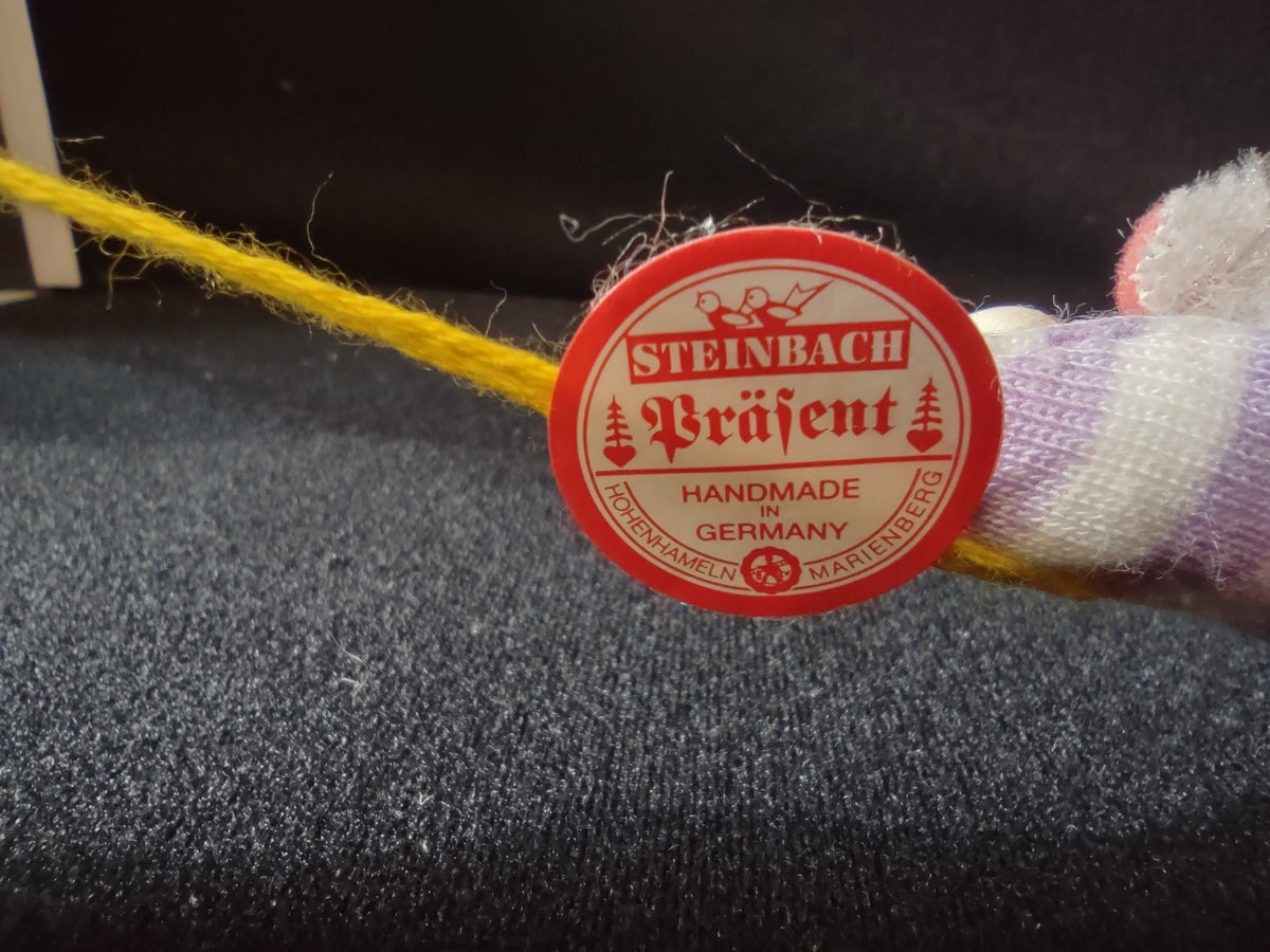 Vintage Steinbach German Wood Mouse Christmas Ornament Gray Lavender Hat [8197n]