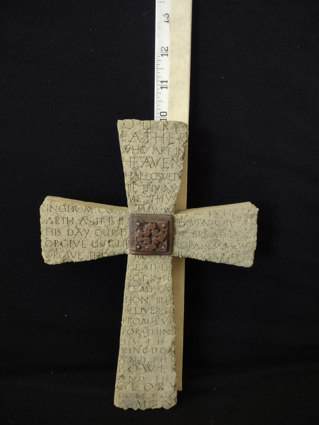 Vintage Lords Prayer Stone Like Resin Textured Cross (Lot 4051t)