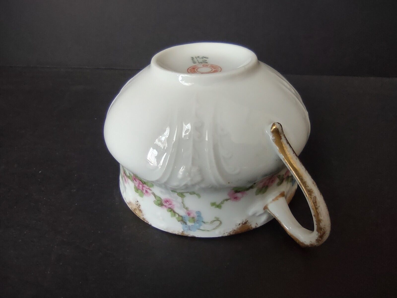 GDA CHf Haviland Limoges Gold Trim Pink Rose Swag Garland Bullion Cup (lot 483