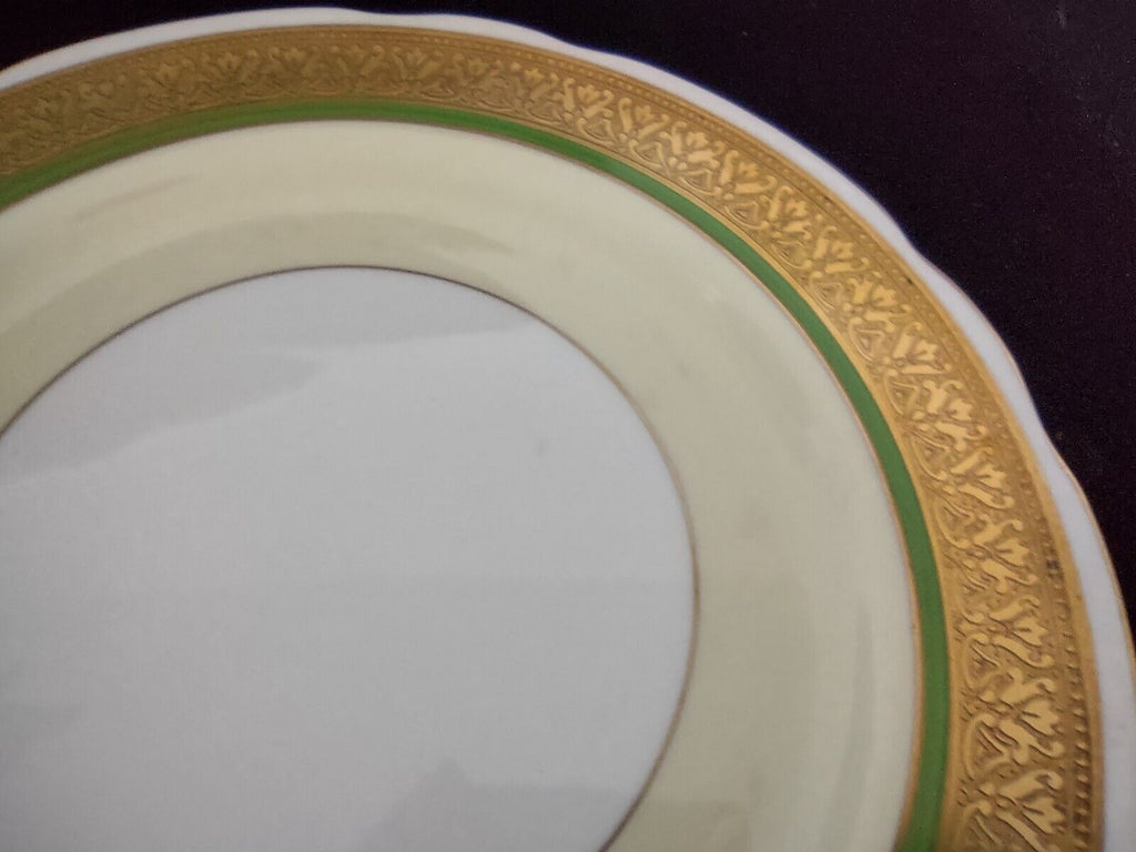 Set 2 Heavy Gold Trim Coronet Dinner Plate Bone China Green Cream (Lot 316)